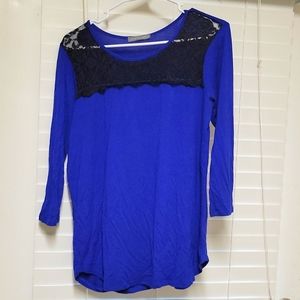 Loveappella blue and black lace blouse
